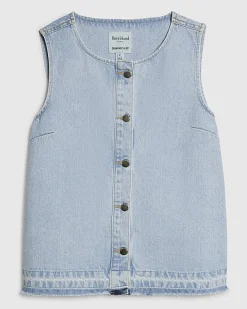 Blue Denim Sleeveless Raw Hem Top