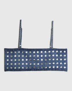 Blue Denim Studded Crop Top