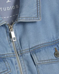 Blue Denim Tencel Bubble Hem Bomber Jacket