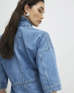 Blue Denim Tie Front Top