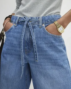 Blue Drawstring Balloon Leg Jeans