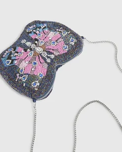 Blue Embellished Butterfly Cross Body Bag
