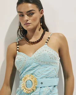 Blue Embroidered Playsuit