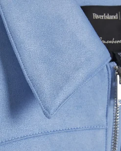 Blue Faux Suede Bomber Jacket