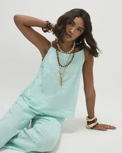Blue Floral 3D Embroidered Tank Top