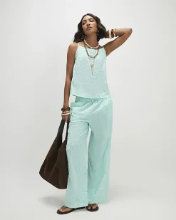 Blue Floral 3D Embroidered Tank Top