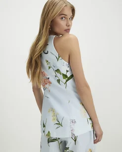 Blue Floral Longline Waistcoat