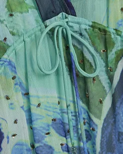 Blue Floral Print Maxi Beach Tunic Dress