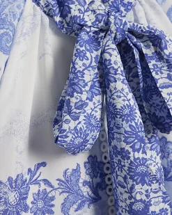 Blue Floral Pussybow Blouse
