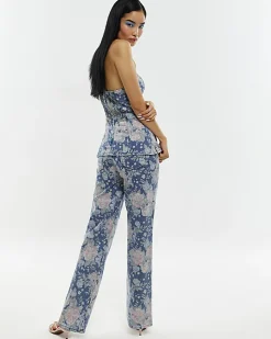 Blue Floral Relaxed Straight Jeans