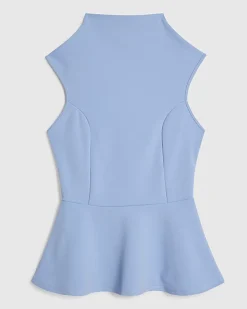 Blue High Neck Peplum Top