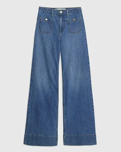 Blue High Waisted Front Pocket Palazzo Jeans