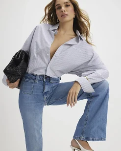 Blue High Waisted Relaxed Flare Jeans