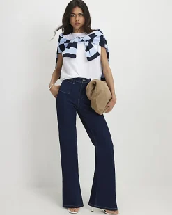 Blue High Waisted Relaxed Flare Jeans