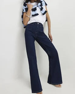 Blue High Waisted Relaxed Flare Jeans