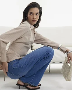 Blue High Waisted Relaxed Straight Leg Jeans