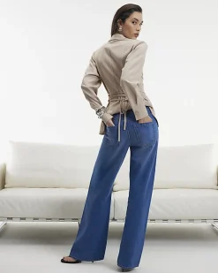 Blue High Waisted Relaxed Straight Leg Jeans