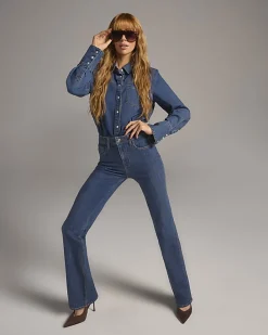 Blue High Waisted Stretch Straight Leg Jeans