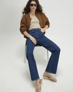 Blue High Waisted Stretch Straight Leg Jeans