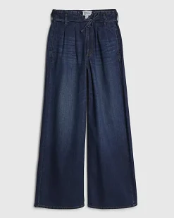 Blue High Waisted Tie Detail Wide Leg Jeans