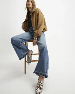 Blue High Waisted Wide Leg Jeans