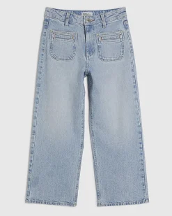Blue High Waisted Wide Leg Cropped Jeans