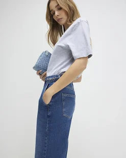 Blue High Waisted Wide Leg Snaffle Jeans