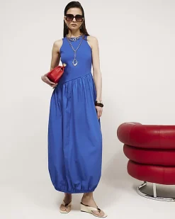 Blue Hybrid Asymmetric Maxi Dress