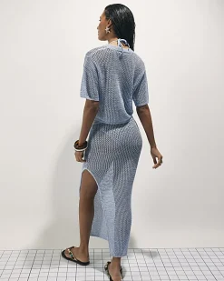 Blue Knit Midi Beach Skirt
