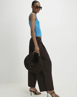 Blue Knitted Pointelle Sequin Vest Top