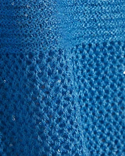 Blue Knitted Pointelle Sequin Vest Top