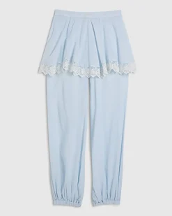 Blue Lace Trim Balloon Leg Trousers