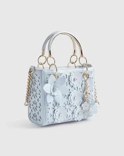 Blue Laser Cut Floral Tote Bag