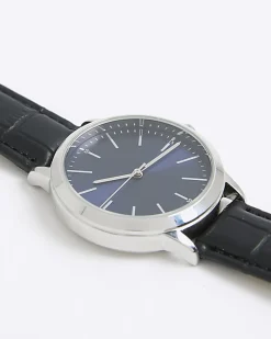 Blue Leather Strap Watch