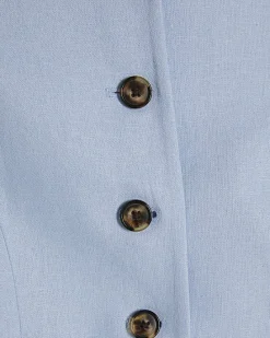 Blue Linen Blend Balloon Sleeve Jacket