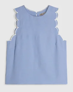 Blue Linen Blend Scallop Trim Tank Top