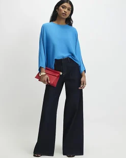 Blue Long Sleeve Batwing Top