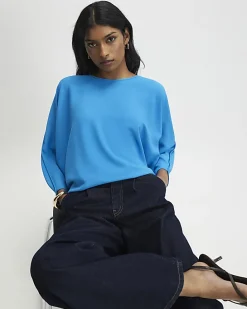 Blue Long Sleeve Batwing Top