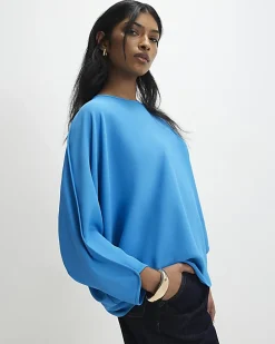 Blue Long Sleeve Batwing Top
