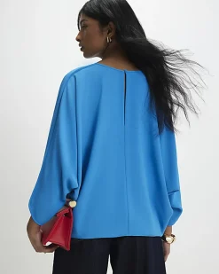 Blue Long Sleeve Batwing Top