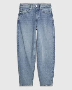 Blue Mid Rise Barrel Leg Jeans