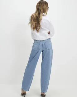 Blue Mid Rise Barrel Leg Jeans