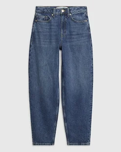 Blue Mid Rise Barrel Leg Jeans