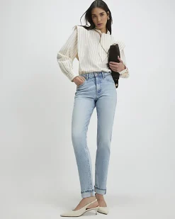 Blue Mid Rise Mom Sculpt Jeans