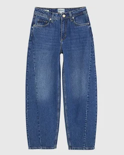 Blue Mid Rise Seamed Barrel Leg Jeans