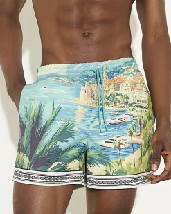Blue Moonstone Scenic Border Swim Shorts