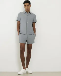 Blue Muscle Fit Stretch Ribbed Shirt