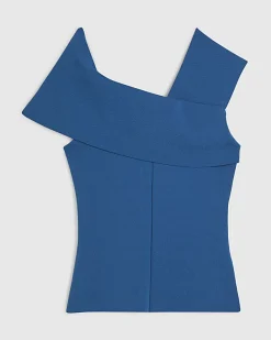 Blue One Shoulder Bardot Knit Top