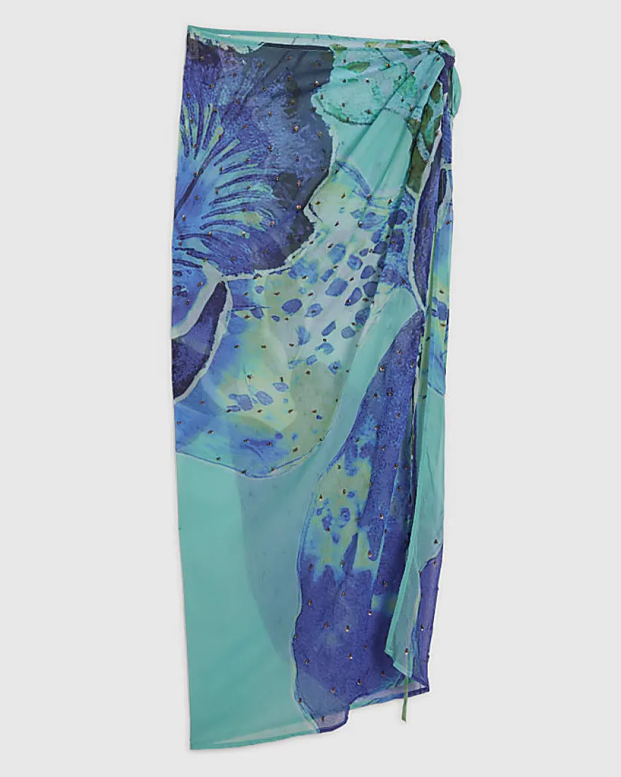 Blue Orchid Print Maxi Beach Skirt