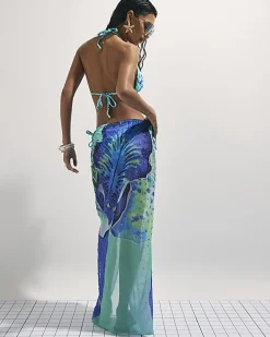 Blue Orchid Print Maxi Beach Skirt